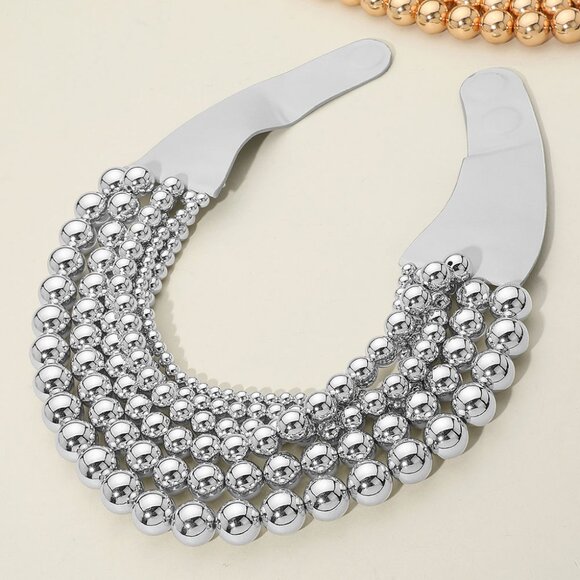 Chunky Metal Ball Beaded Multi Layered Faux Leather Magnetic Necklace - Picture 2 of 2